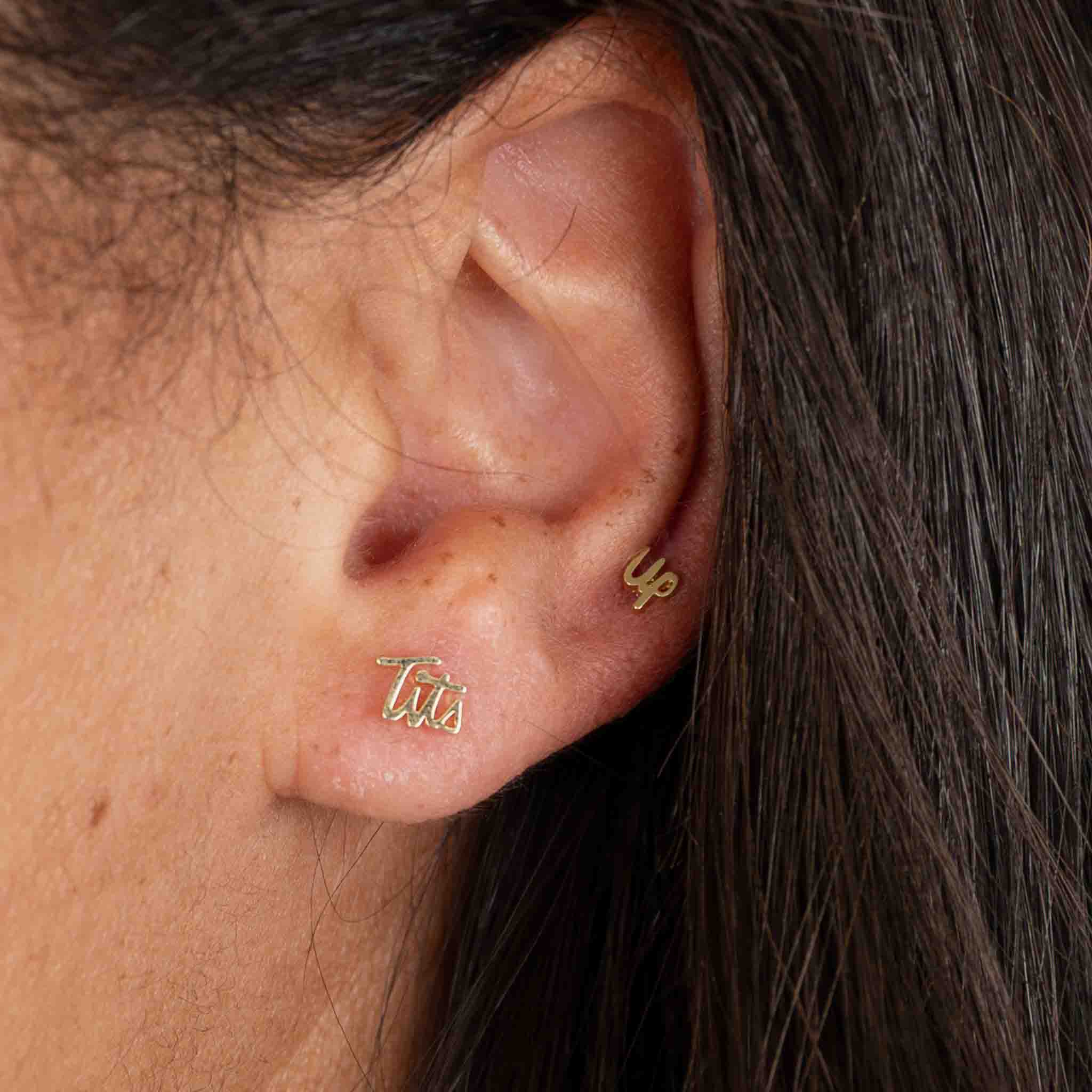 Tits Up Script Stud Earrings - Image 4