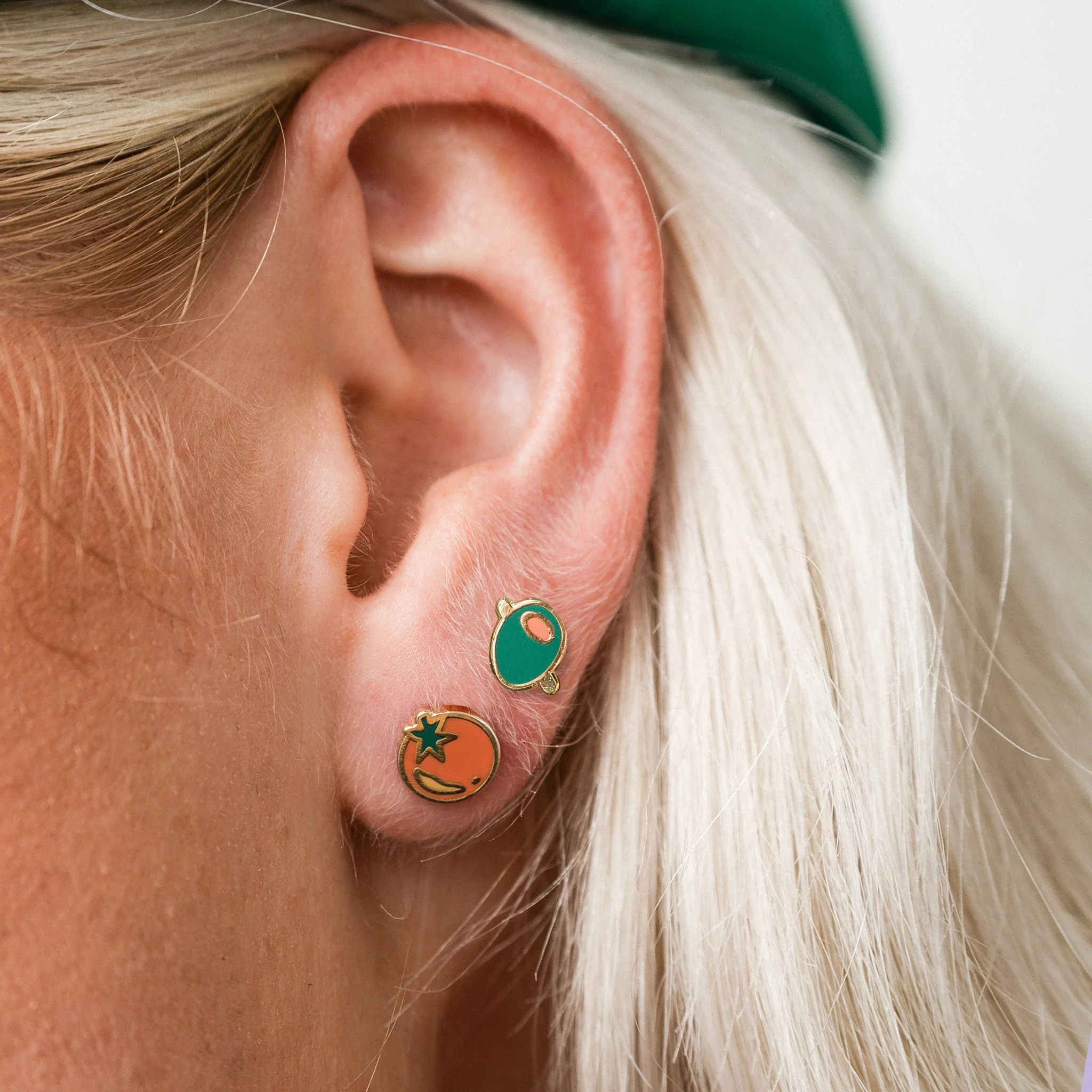 Tomato Stud Enamel Earrings - Image 2