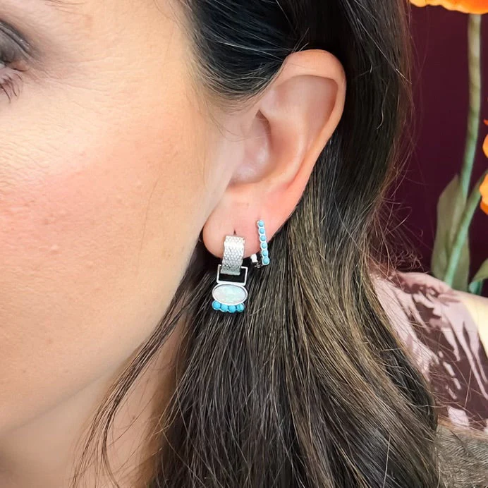 Turquoise Rectangle Huggie Hoop Earrings - Image 10