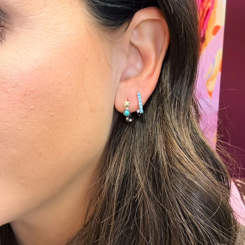 Turquoise Rectangle Huggie Hoop Earrings - Image 2