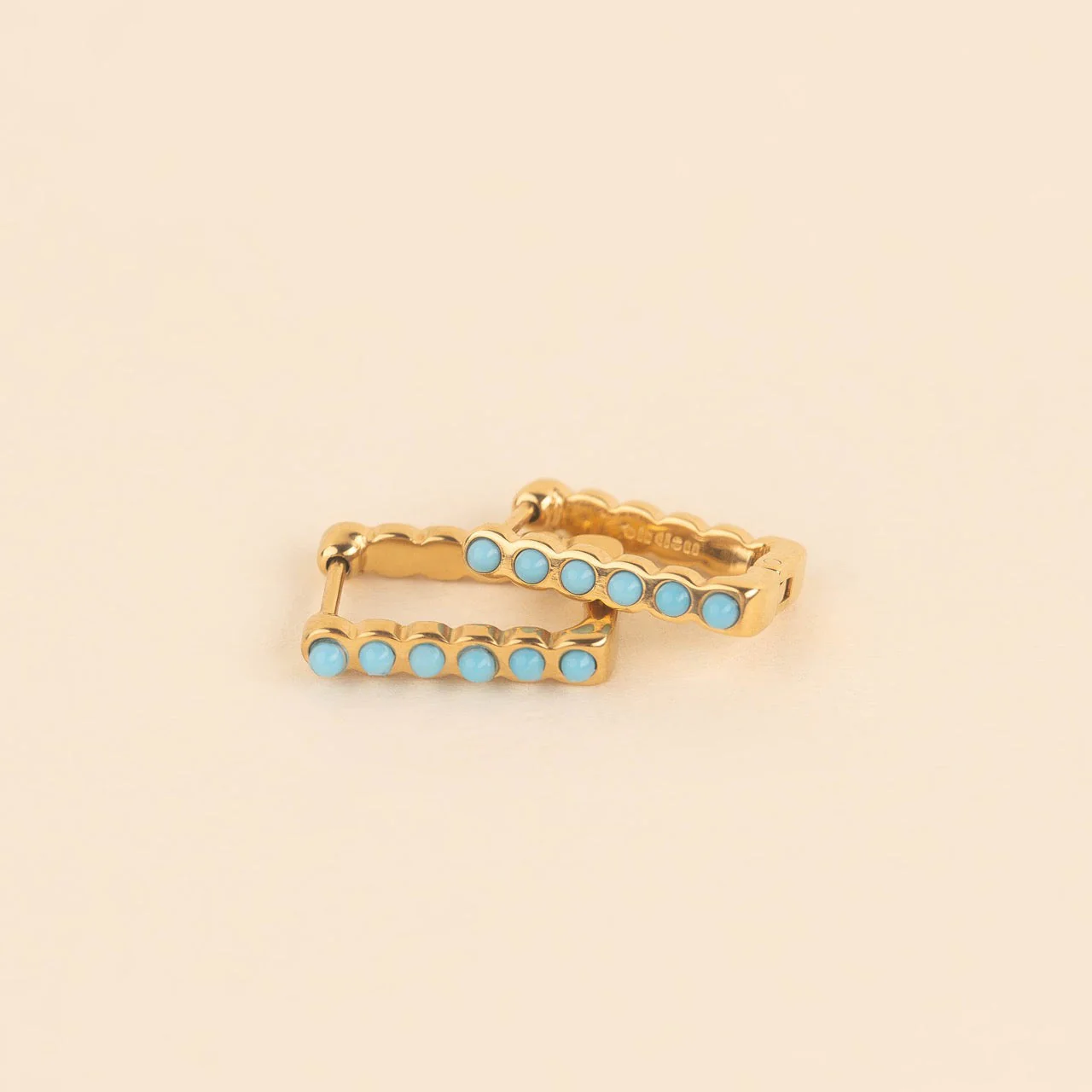 Turquoise Rectangle Huggie Hoop Earrings - Image 3