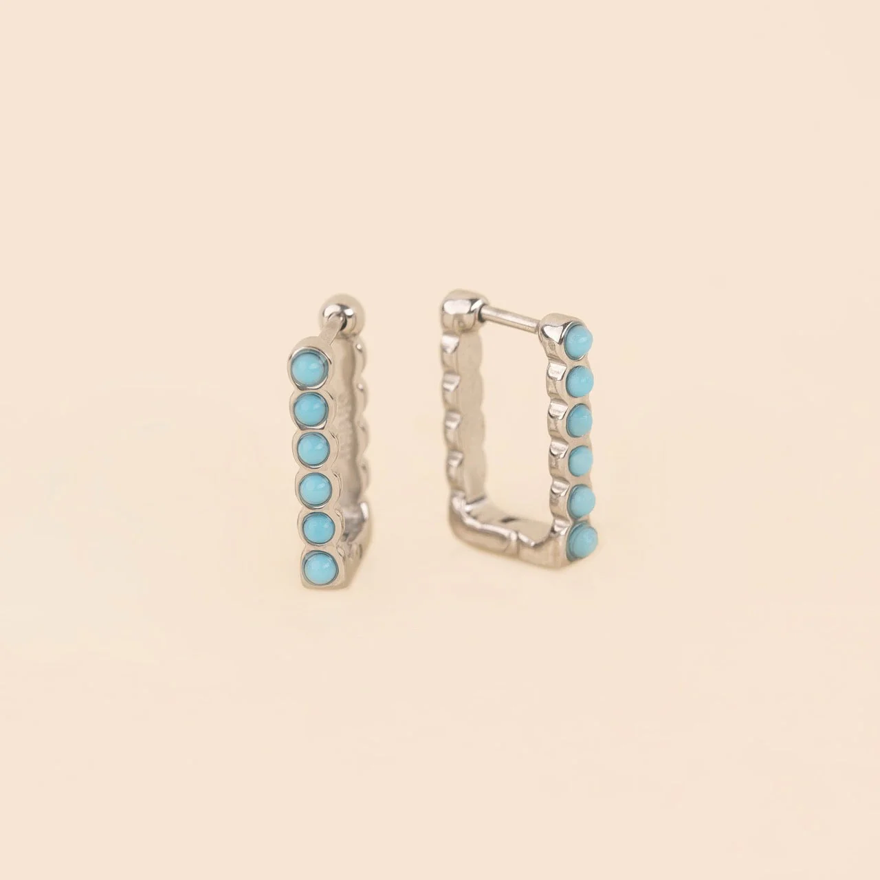 Turquoise Rectangle Huggie Hoop Earrings - Image 5