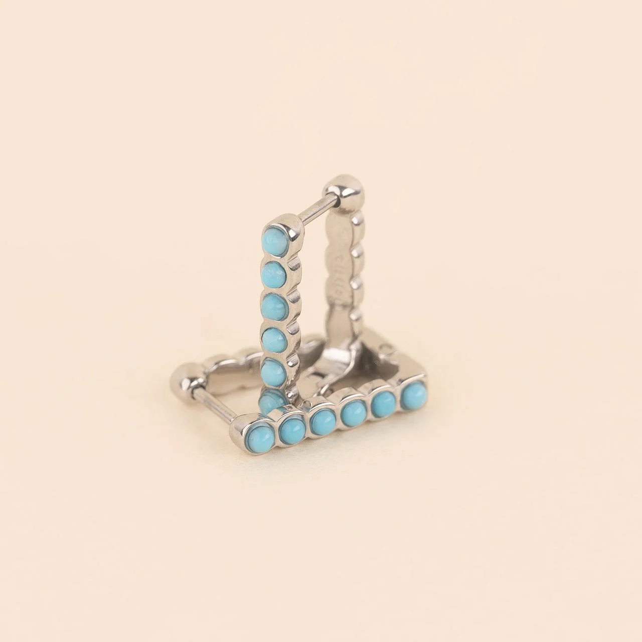 Turquoise Rectangle Huggie Hoop Earrings - Image 6