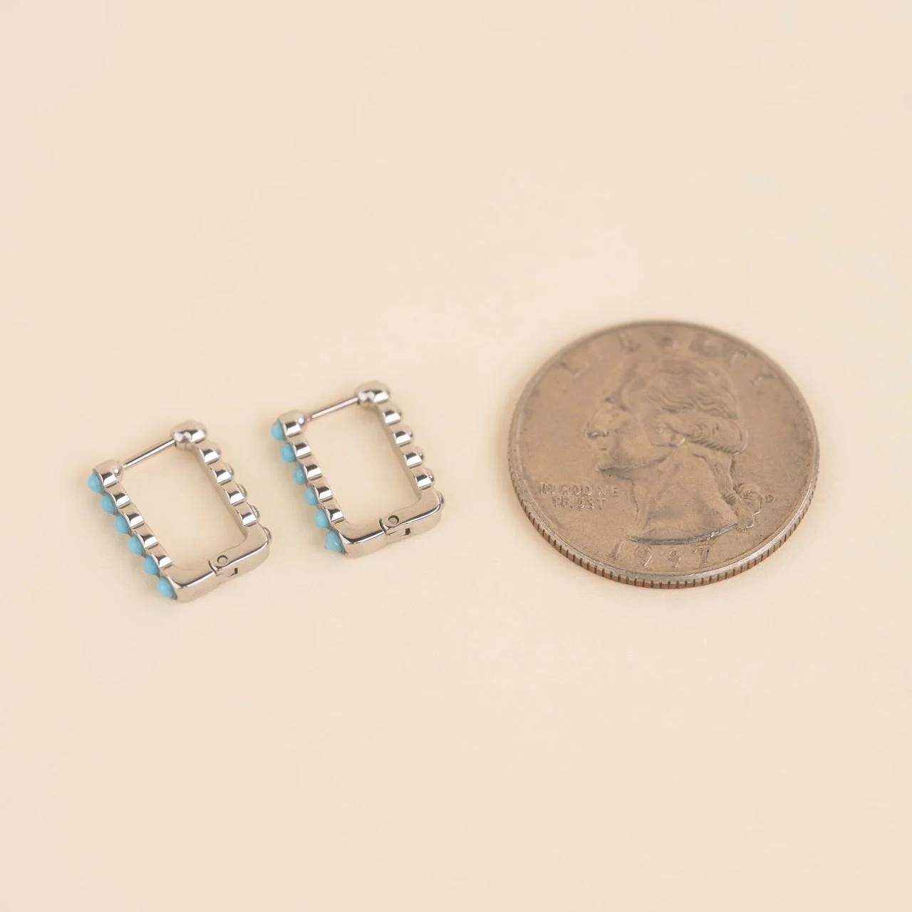 Turquoise Rectangle Huggie Hoop Earrings - Image 8