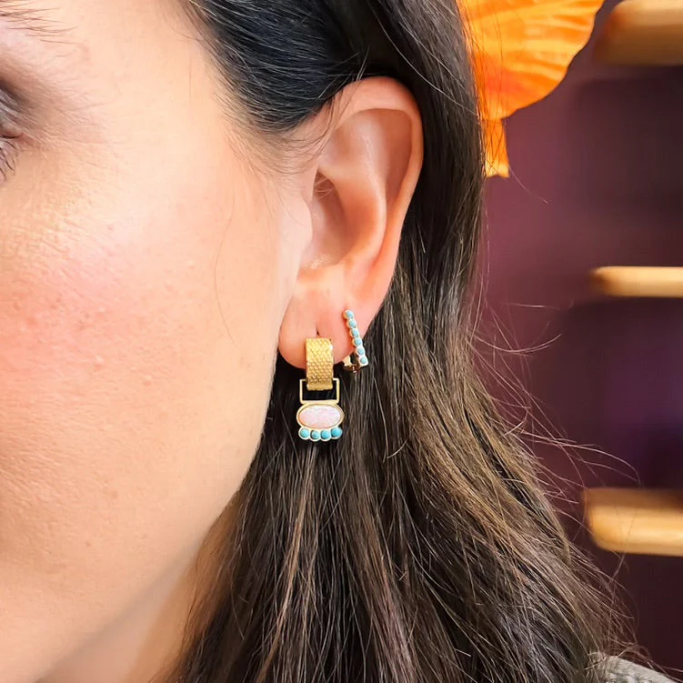 Turquoise Rectangle Huggie Hoop Earrings - Image 9