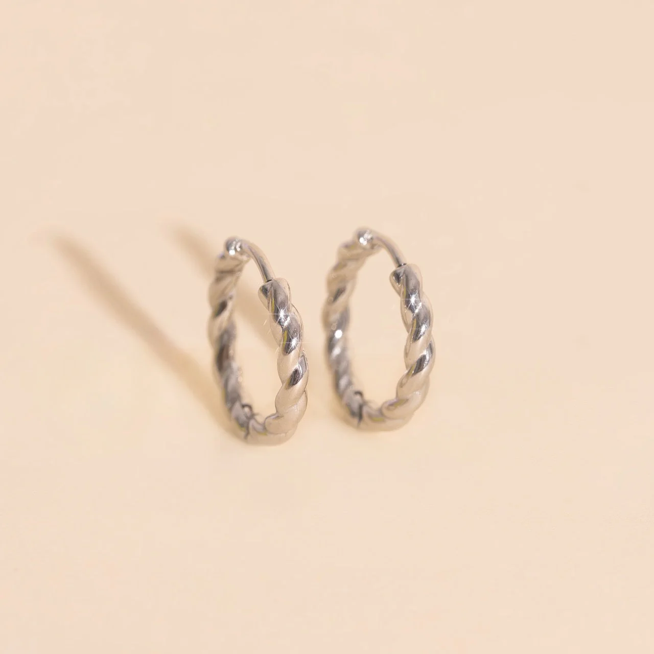 Twisted Rope Rounded Huggie Hoop Earrings - Image 5