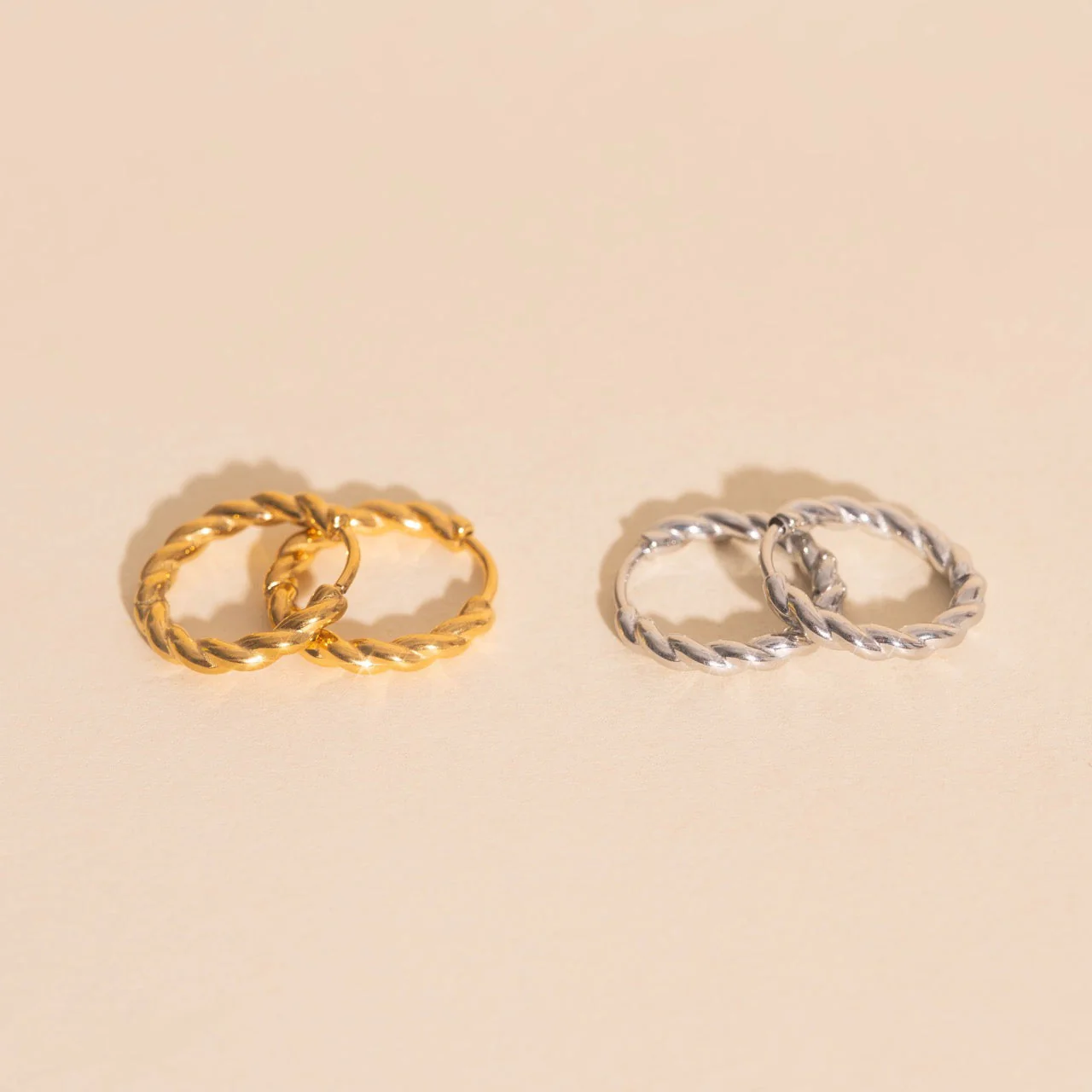 Twisted Rope Rounded Huggie Hoop Earrings - Image 8