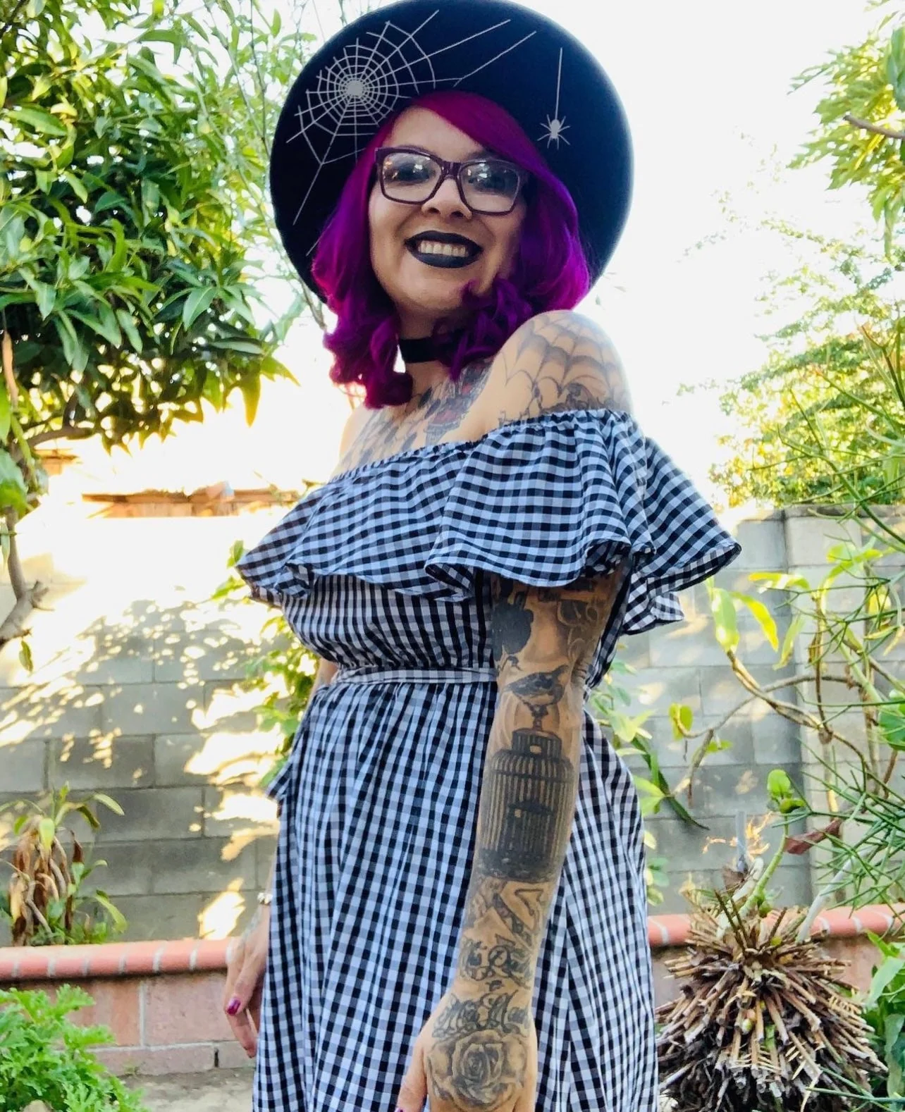 Vegan Felt Hat - XL Brim - Hanging Spider Web - Image 5