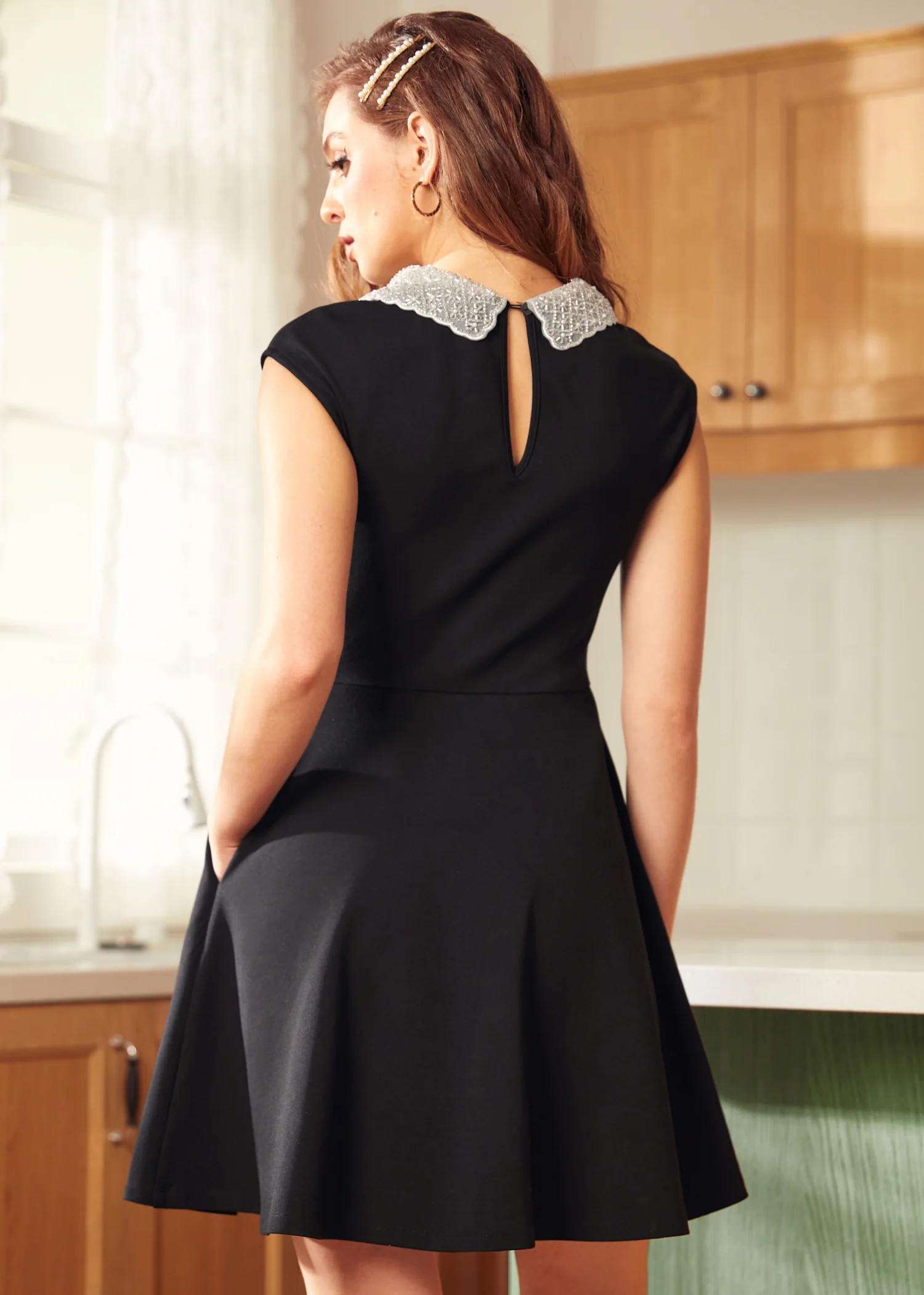 Vinyl Vibes Jeweled Collar Fit & Flare Dress - Image 3