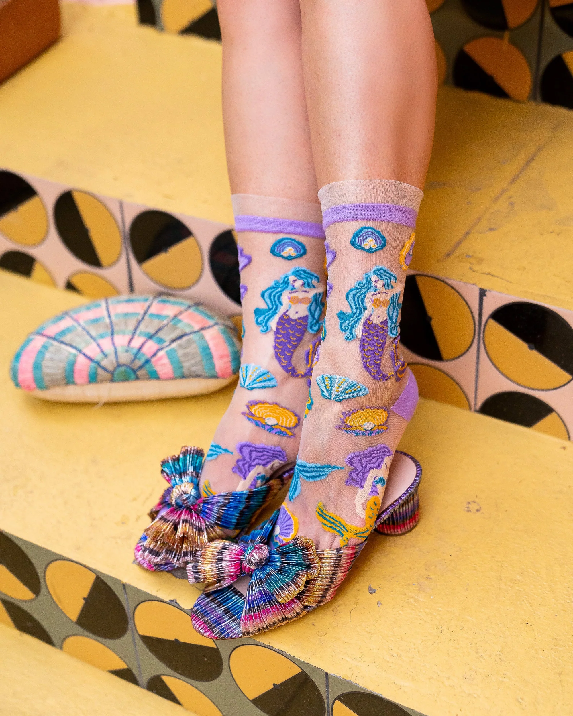 Whimsical Mermaid Ruffle Sheer Crew Sock - Image 3