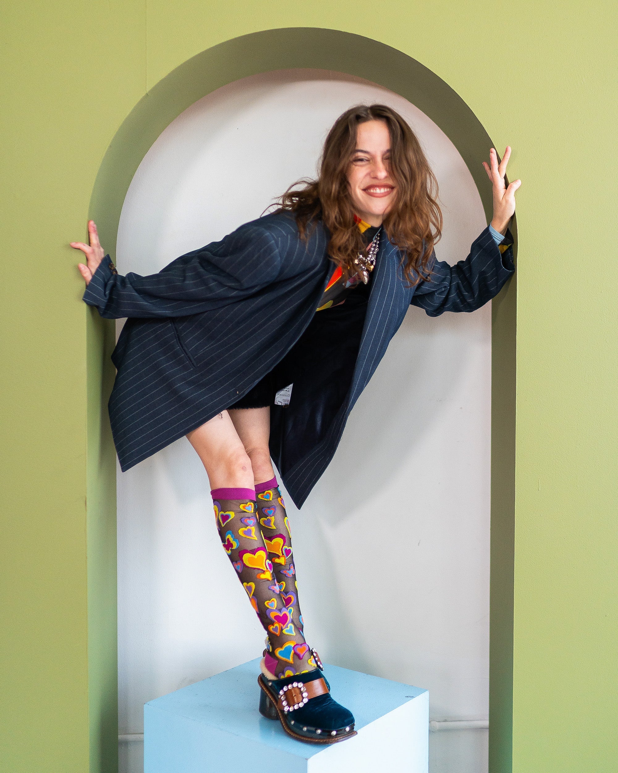 Y2K Hearts Black Sheer Knee High Sock - Image 4