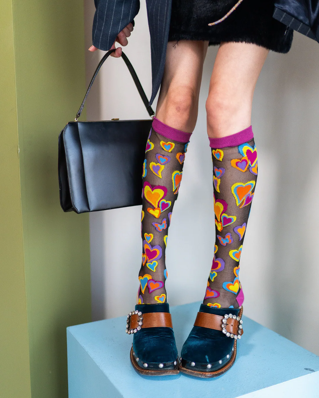 Y2K Hearts Black Sheer Knee High Sock - Image 5