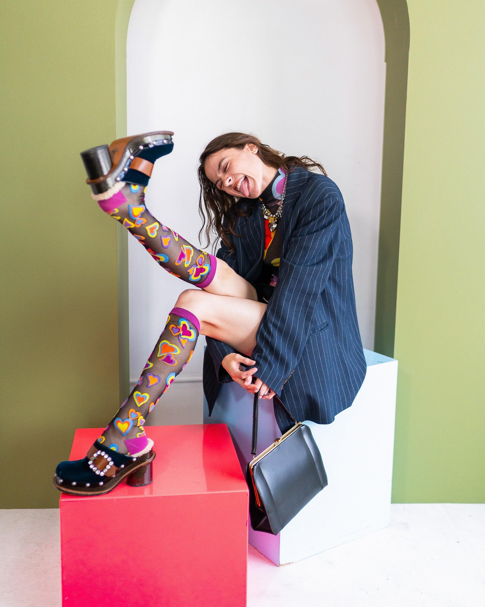 Y2K Hearts Black Sheer Knee High Sock - Image 9