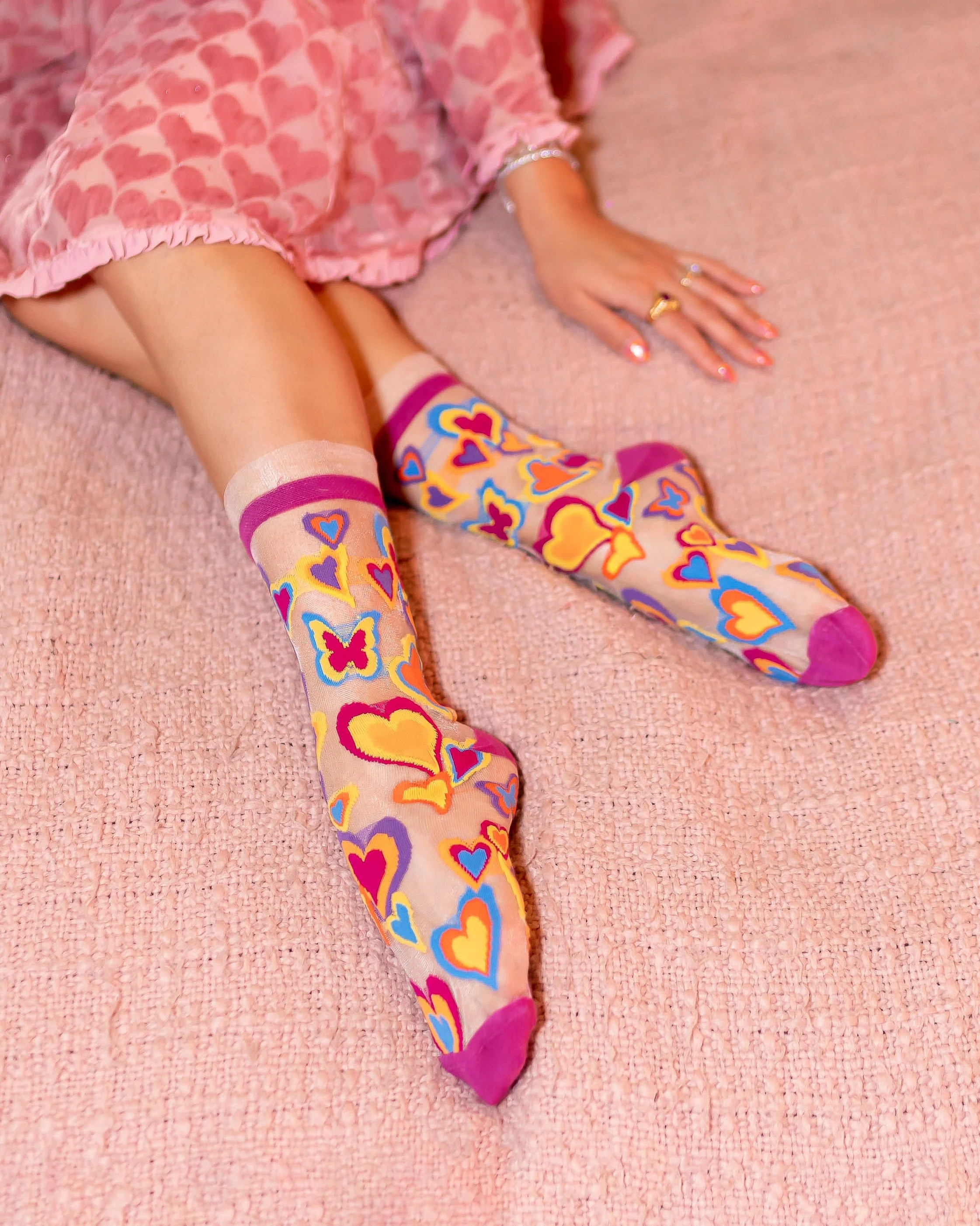 Y2K Hearts Ruffle Sheer Crew Sock - Image 5