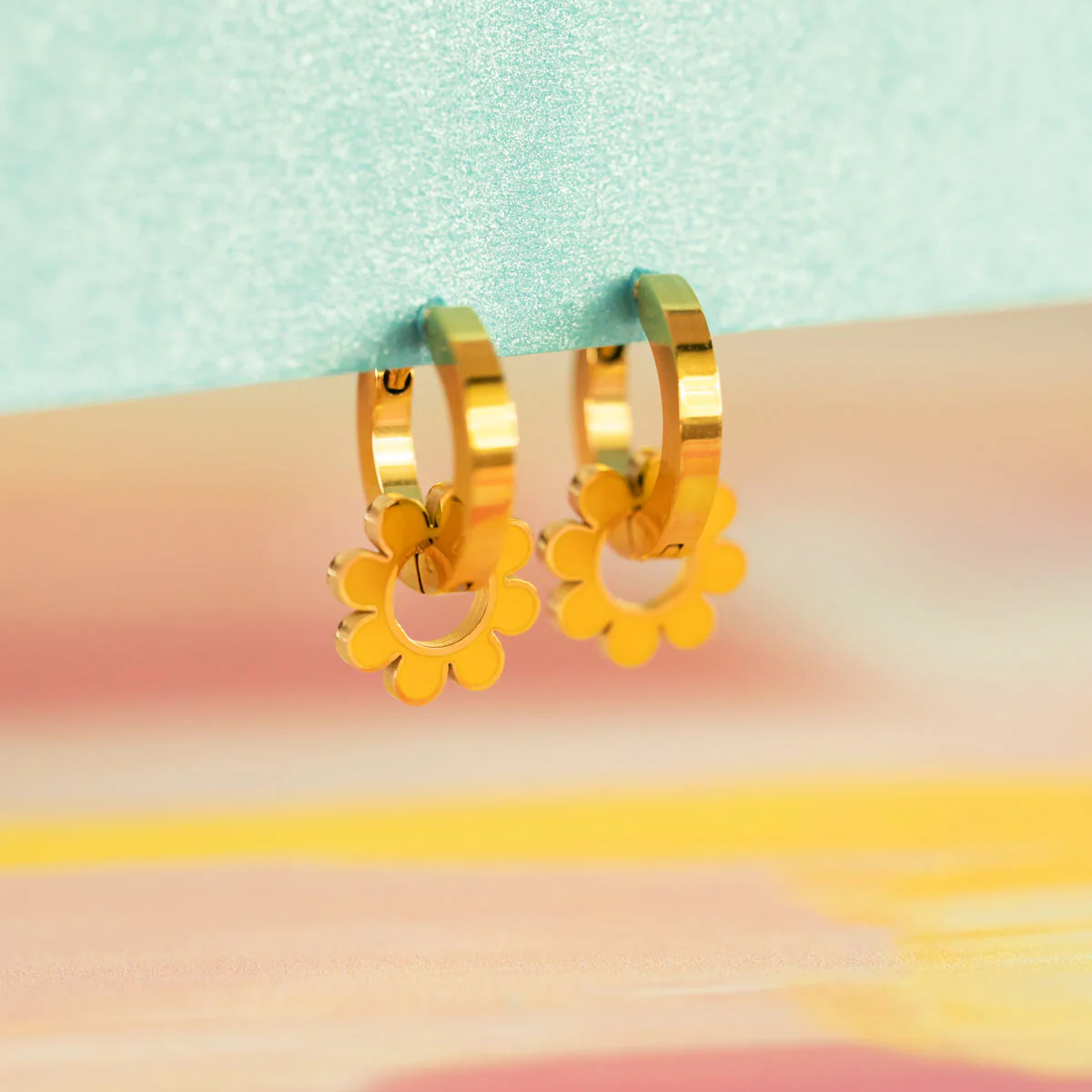 Yellow Flower Huggie Hoop Charms - Image 4